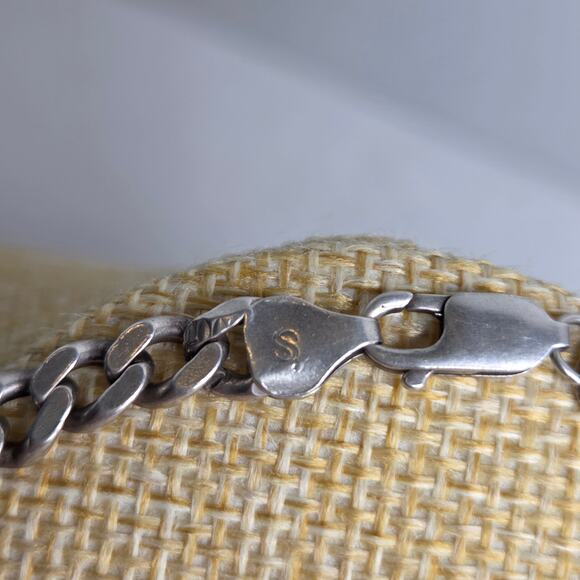 Sterling Silver Curb Chain Bracelet Italy .925 7.5" - Picture 8 of 11
